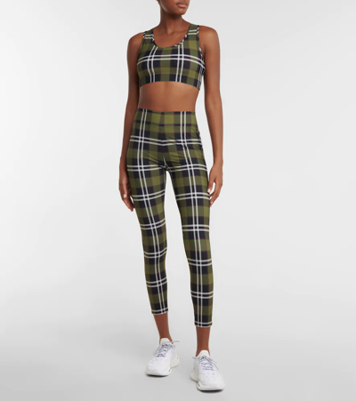 Shop Burberry Checked Sports Bra In Dark Olive Green Chk