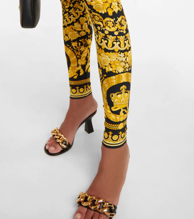 Shop Versace Barocco Mid-rise Leggings In Black+gold