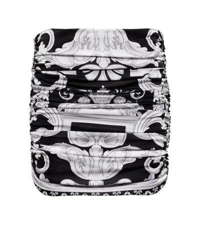 Shop Versace Silver Baroque Ruched Miniskirt In Black+white
