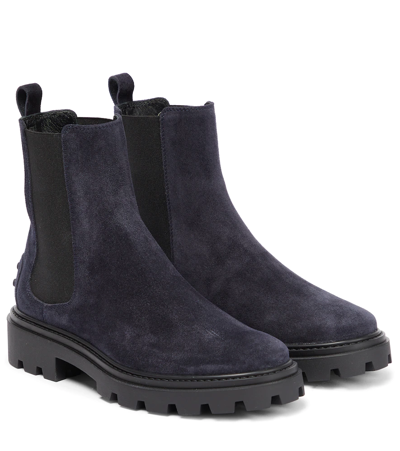 Tod's Suede Chelsea Boots In Blue