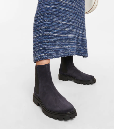 Tod's Suede Chelsea Boots In Blue