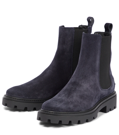 Tod's Suede Chelsea Boots In Blue