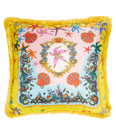 Shop Versace Trésor De La Mer Silk Cushion In Yellow+multicolor