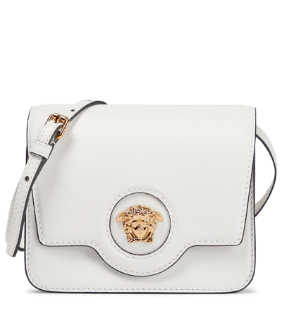 Shop Versace La Medusa Leather Shoulder Bag In Optical White- Gold