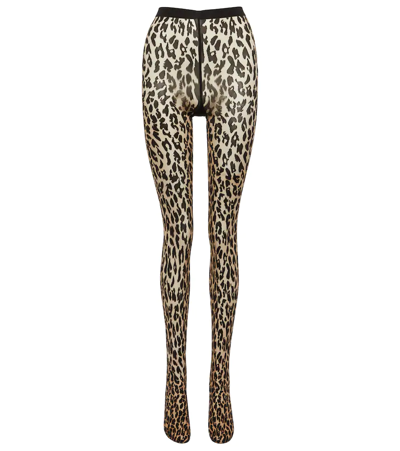 Shop Wolford Josey Leopard-print Tights In Fairly Light / Black