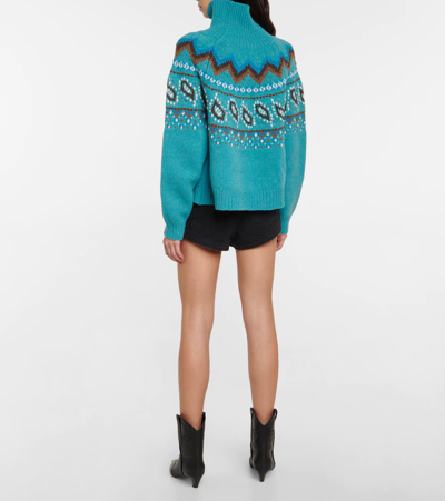 Shop Alanui Arctic Ocean Virgin Wool Turtleneck Sweater In Turquoise