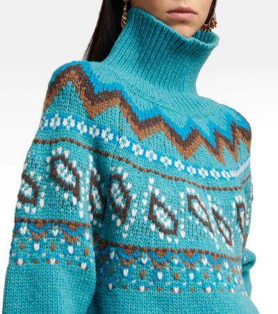 Shop Alanui Arctic Ocean Virgin Wool Turtleneck Sweater In Turquoise