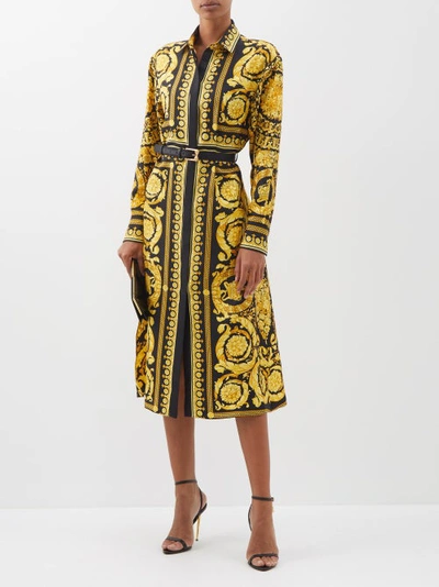 Versace Baroque-print Belted Shirt Dress In Multicolor