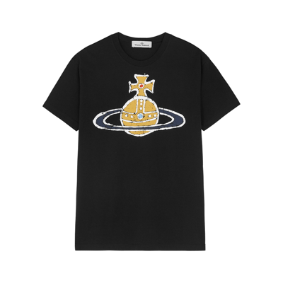 Shop Vivienne Westwood Black Orb-print Cotton T-shirt