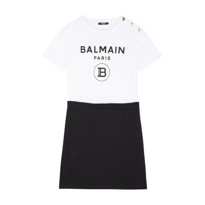 Shop Balmain Kids Monochrome Logo Cotton Dress (12-14 Years) In Black