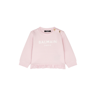 Shop Balmain Kids Pink Logo Cotton Sweatshirt (3-9 Months)
