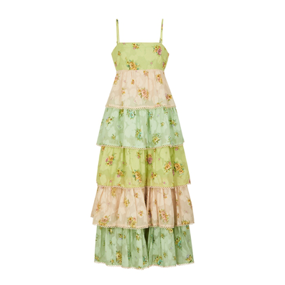 Shop Alemais Clementine Floral-print Tiered Cotton-blend Dress
