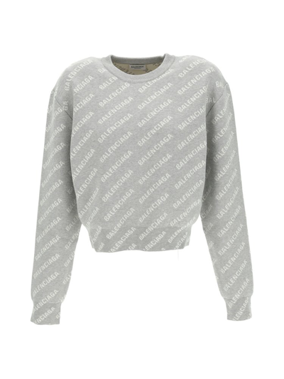 Shop Balenciaga Allover Logo Knit Jumper In Grey