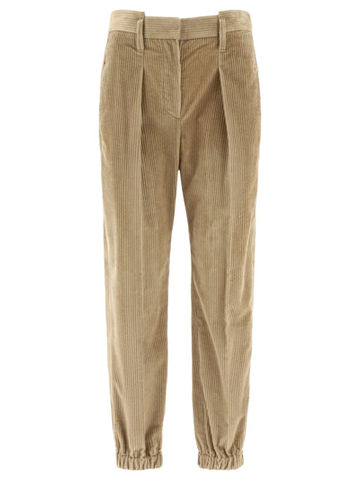 Shop Brunello Cucinelli Ribbed Straight Leg Trousers In Brown