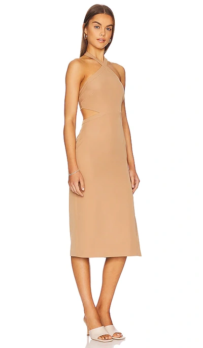 Bardot Amara Cutout Halter Midi Cocktail Dress In Beige