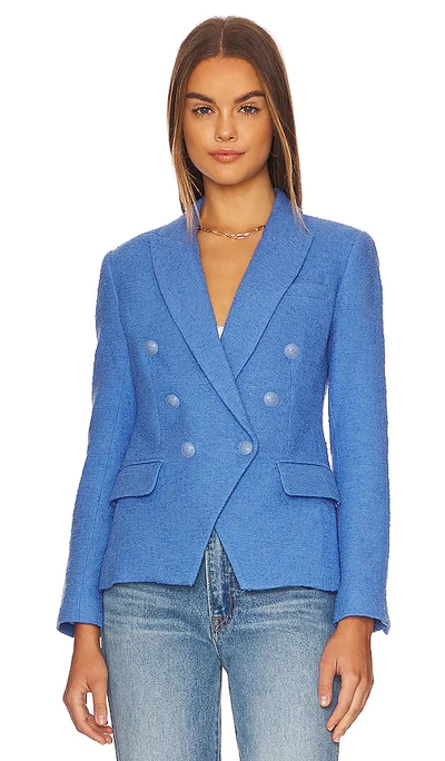 Shop L Agence Kenzie Double Brested Blazer In Blue