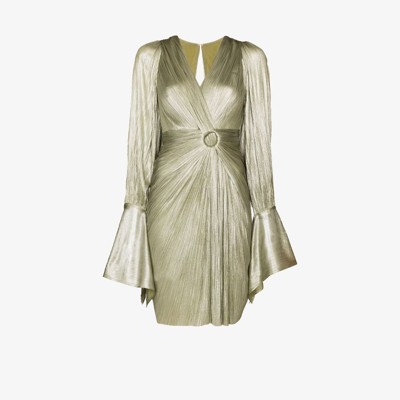 Shop Maria Lucia Hohan Sawyer Draped Metallic Silk Midi Dress