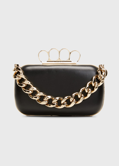 Shop Alexander Mcqueen Four Ring Chain Leather Clutch Bag In Black