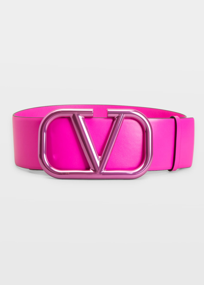 Shop Valentino Vlogo Leather Buckle Belt In Pink