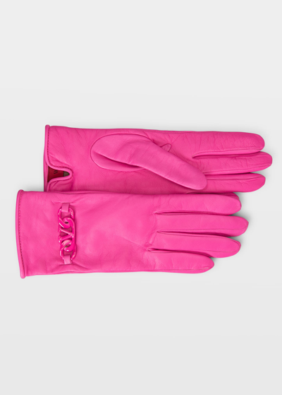 Shop Valentino Vlogo Chain Lambskin Gloves In Pink