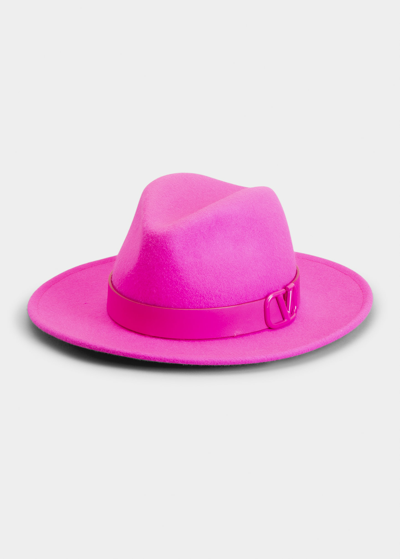 Shop Valentino Vlogo Wool Fedora Hat In Pink