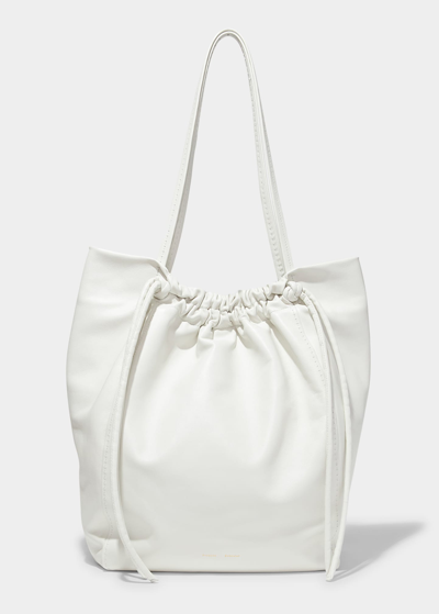 Shop Proenza Schouler Drawstring Calf Leather Tote Bag In Optic White
