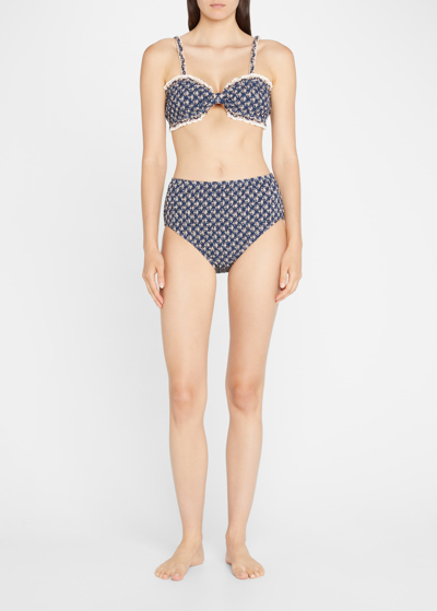 Shop Sea Jasper Floral Smocked Bikini Bottoms In Marine