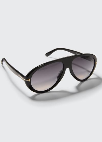 Shop Tom Ford Men's Camillo-02 T-logo Oval Sunglasses In 01e Black