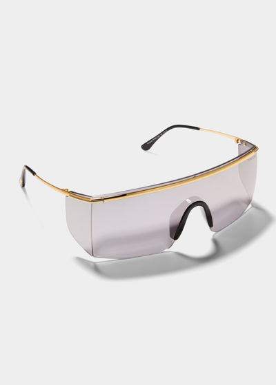 Shop Tom Ford Men's Pavlos-02 Metal Flat-top Shield Sunglasses In 30c Yellow