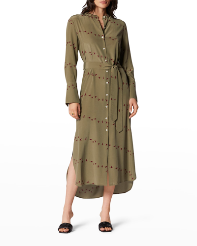 Shop Equipment Connell Bird-print Silk Tunic Dress In Deep Lichen Green