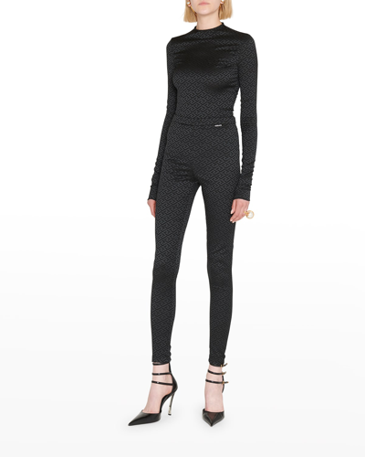 Shop Versace Greca Signature Long-sleeve Bodysuit In Black