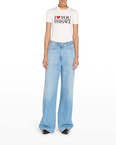 Shop Versace Wide-leg Denim Pants In Medium Blue