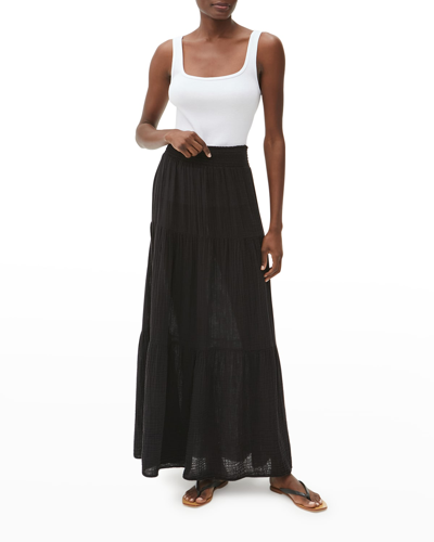 Shop Michael Stars Sandy Tiered Gauze Maxi Skirt In Black