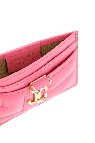 Shop Jimmy Choo Quilted Nappa Leather Card Holder In Fuchsia