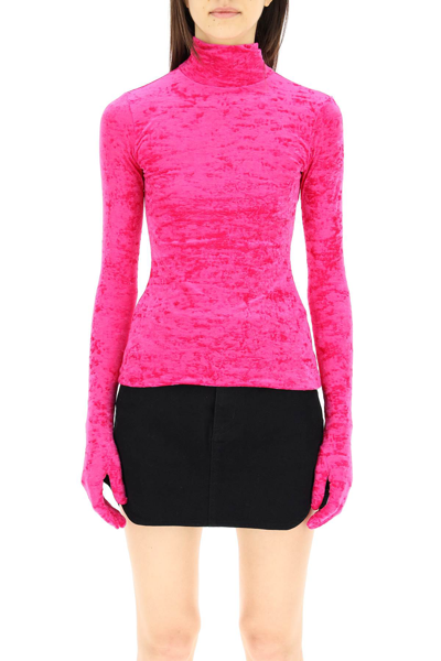 Shop Vetements Chenille Top With Gloves In Fuchsia