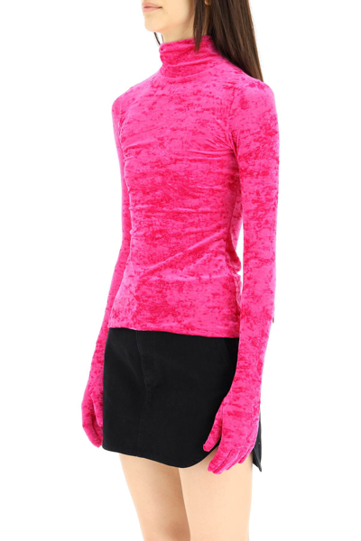 Shop Vetements Chenille Top With Gloves In Fuchsia