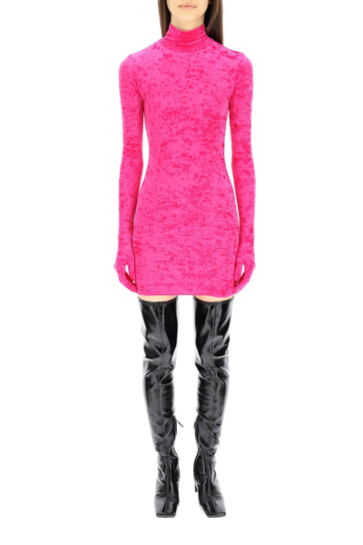 Shop Vetements Mini Dress With Gloves In Fuchsia