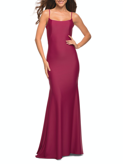 Shop La Femme Chic Luxe Jersey Gown With Train And V Back In Pink