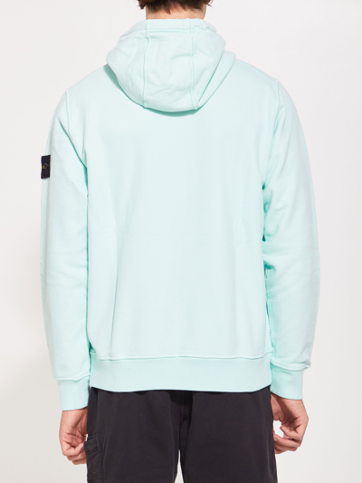 Shop Stone Island Turquoise Cotton Hoodie In Light Blue