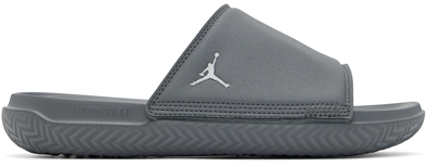 Shop Nike Gray Jordan Play Slides In Cool Grey/iron Grey-