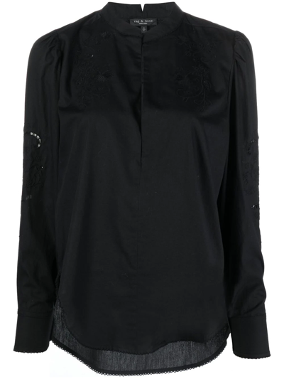 Rag & Bone Jade Embroidered Cotton Blouse In Schwarz
