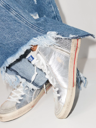 Golden Goose Logo-patch Lace-up Sneakers In Silver