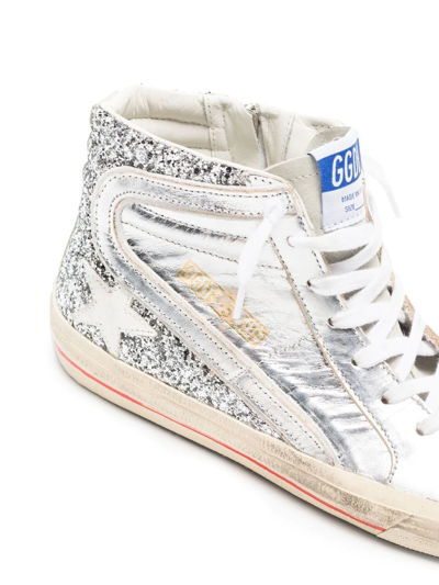 Golden Goose Logo-patch Lace-up Sneakers In Silver