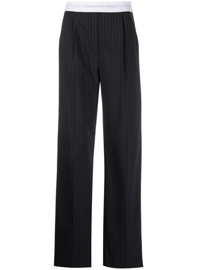 Shop Alexander Wang Logo-waistband Straight Trousers In Blue