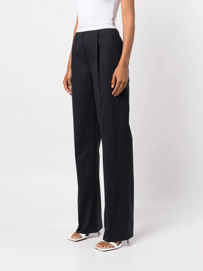 Shop Alexander Wang Logo-waistband Straight Trousers In Blue