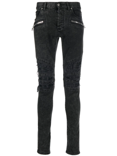 Shop Balmain Raw-cut Skinny Jeans In Black