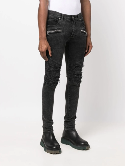 Shop Balmain Raw-cut Skinny Jeans In Black