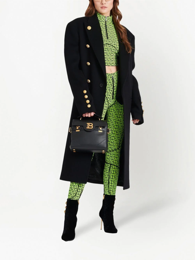 Shop Balmain Monogram-pattern Zip-up Leggings In Green