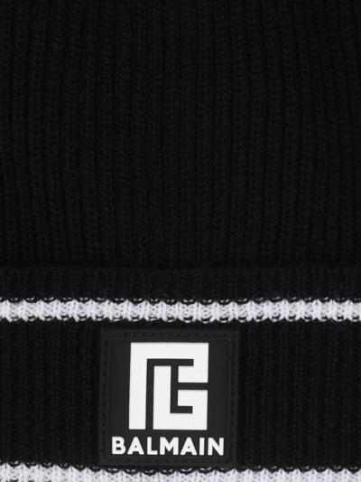 Shop Balmain Logo-patch Wool Beanie In Black