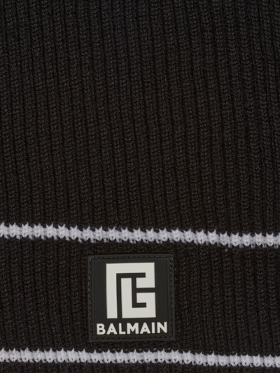 Shop Balmain Logo-patch Ribbed Scarf In Black